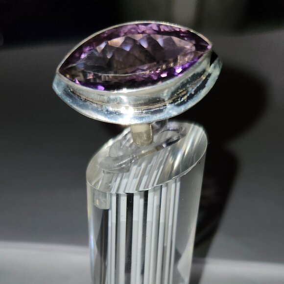 .925 Sterling Silver Natural Amethyst Solitaire Marquise Ring Size 7.5 $720 - Picture 2 of 7